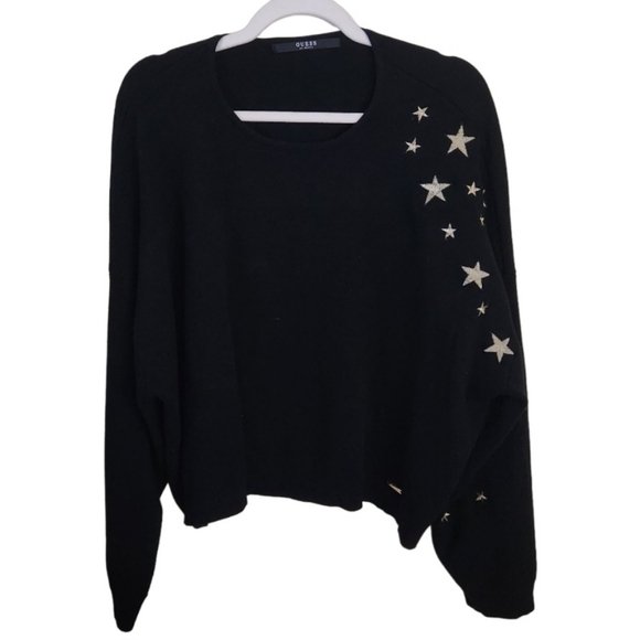 Guess Y2K Black Gold Metallic Stars Dolman Sleeve Oversized Sweater Size S - Picture 1 of 8